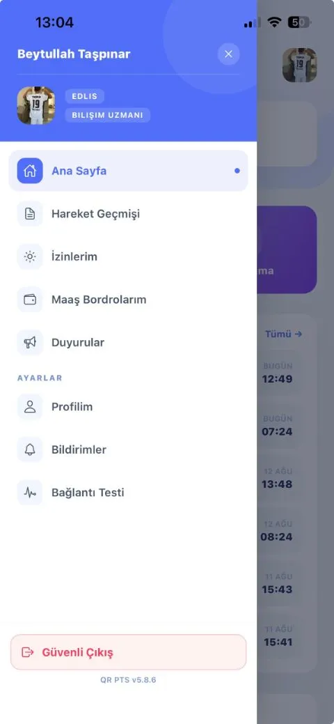 QR Personel Takip Yan Menü