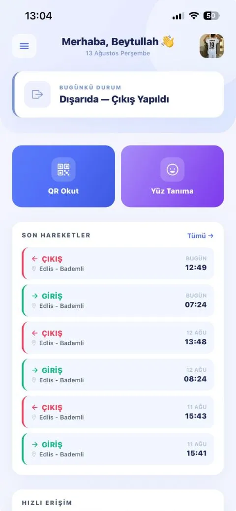 QR Personel Takip Mobil Uygulama Ana Sayfa